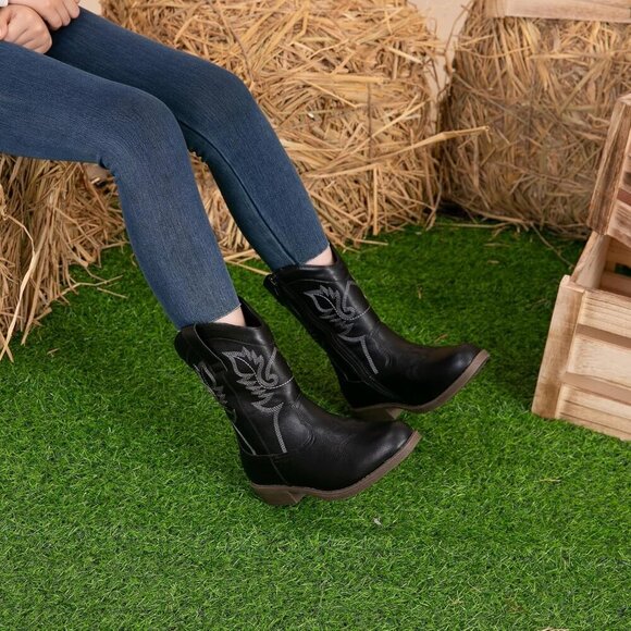 Blikcon Girls Glitter Cowgirl Boots Western Mid-Calf Riding Shoes (All Kids) - Picture 7 of 7